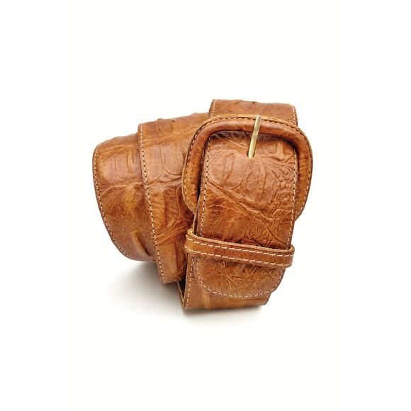 Vintage Cognac Croc Embossed Wide Leather Waist Belt Uruguay Made Western Resort main image 12